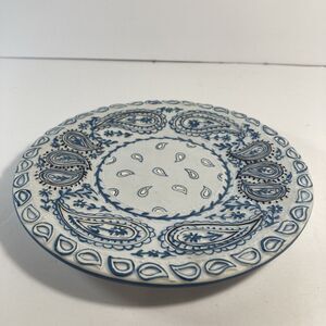 Yankee Candle Blue & White Paisley Base Plate 7.25" Cottage Cabin GRANNYCORE